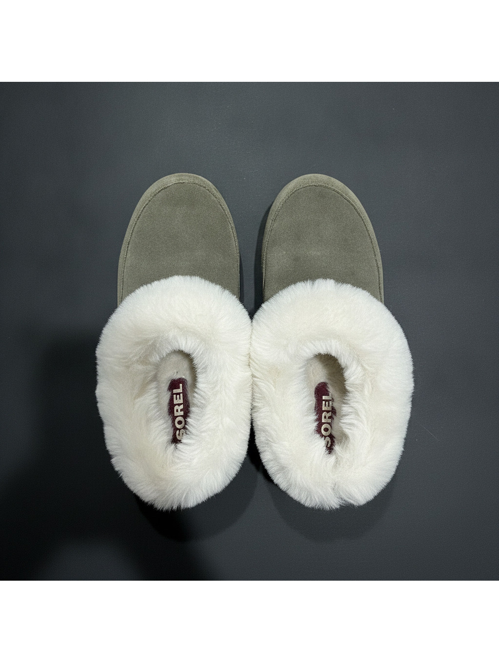 Sorel Women’s Go Coffee Run Suede Faux Fur Winter Slippers Olive Green Size 11